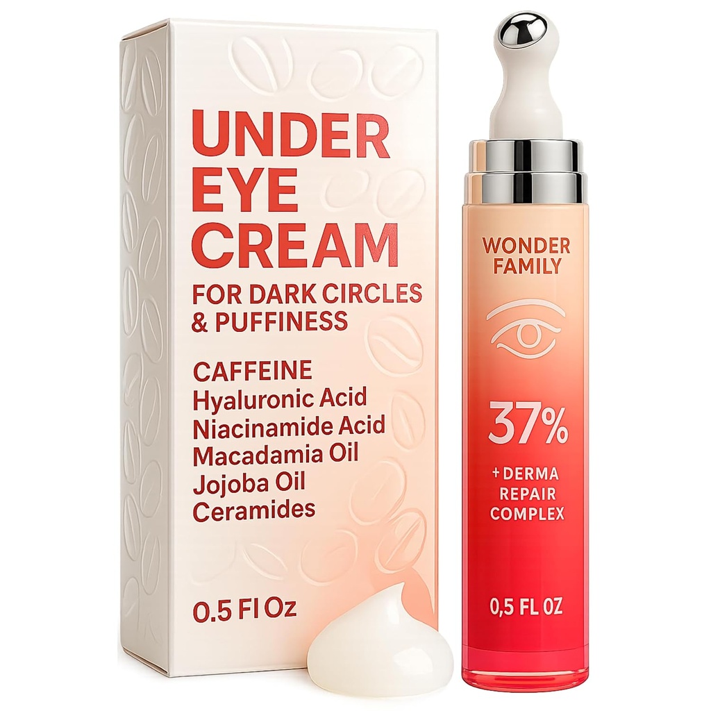 Kofein pod očesno kremo za puh in vrečke pod očmi - kotalka za Puffy oči in temne kroge pod očesnim zdravljenjem za ženske, moške - hialuronska kislina in niacinamid serum - obraz Puffiness reducer