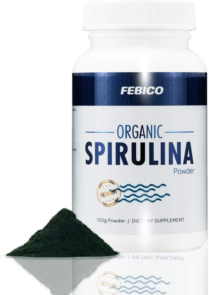 Premium Organic Spirulina Powder- Vegan, obogaten vitamin B12 Complex, Phycocianin, Energy Boost, Non-GMO, Gluten Free & Ne-Irradiran, USDA, Naturland, Halal Certified-100g