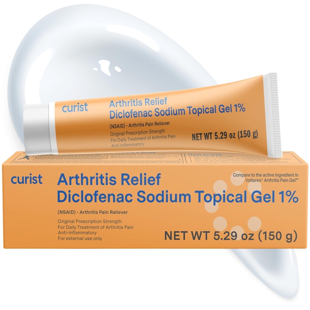 Curist Diklofenac Natrijev Topikalni gel 1 Odstotek 150g za Artritis Bolečine - Bolečina v sklepih Bolečina v rokah/bolečini v nogah, Bolečina v kolenu/bolečini v kolenu in kolenu - 1% - 5,29oz