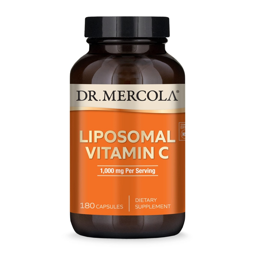 Dr. Mercola Liposomal Vitamin C - Možgani, srce, oči in imunske podpore - Zagotavlja 1.000 mg biorazpoložljivega vitamina C - brez glutena in soje - 180 kapsul (90 servivov)