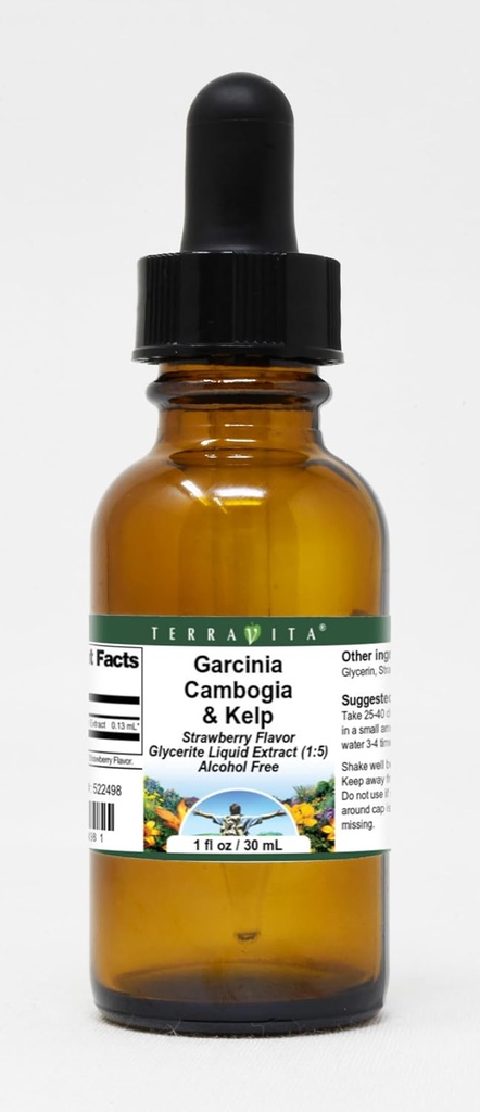 Garcinia Cambogia & Kelp Glicerit Tekoči ekstrakt (1:5) - jagode arome (1 oz, ZIN: 522498) - 3 pakiranje