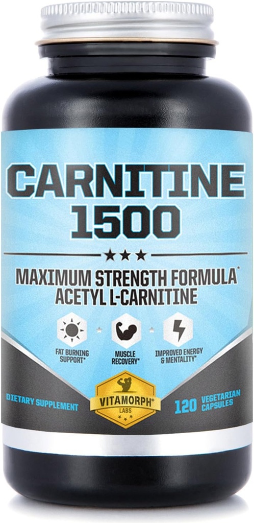 Karnitin 1500 - Acetil L-karnitin 1500mg Dopolnitev karnitina z največjo močjo - podpira upravljanje energije, spomina, fokusa in telesne mase - 120 vegetarijanskih kapsul