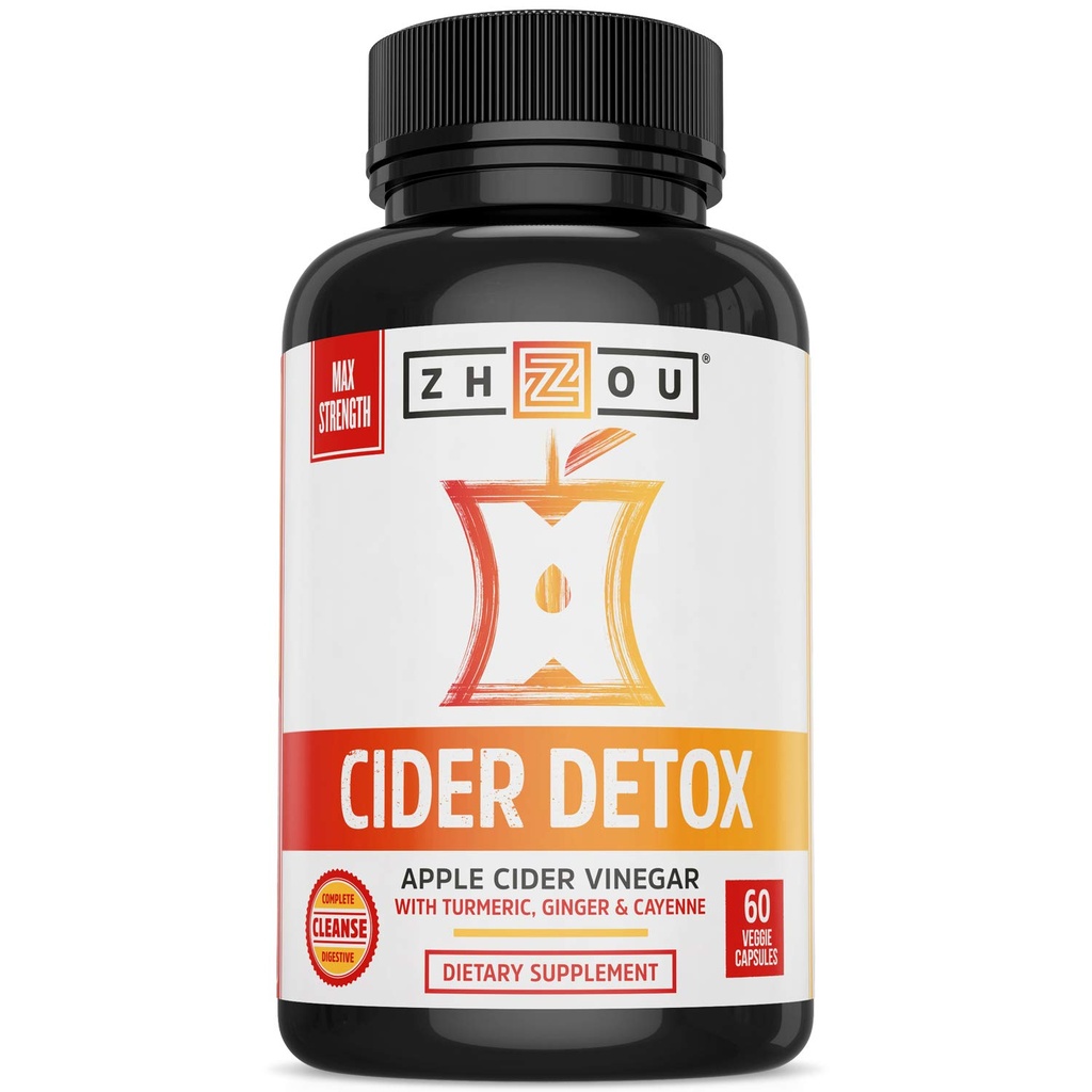 Zhou Cider Detox - Apple Cider Vinegar Kapsule z mamo, Raw Natural ACV tablete za ženske in moške, zeliščni kompleks dodatek s kurkuma in kajenskega popra - 60 Veganske kapsule