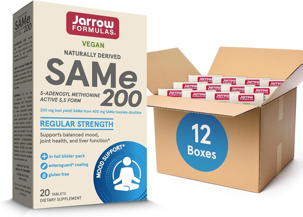 Jarrow Formule Enake 200 mg, Podpira skupno zdravje, delovanje jeter, Presnova možganov, 20 tablet, Do 20-dnevno oskrbo (paket po 12)