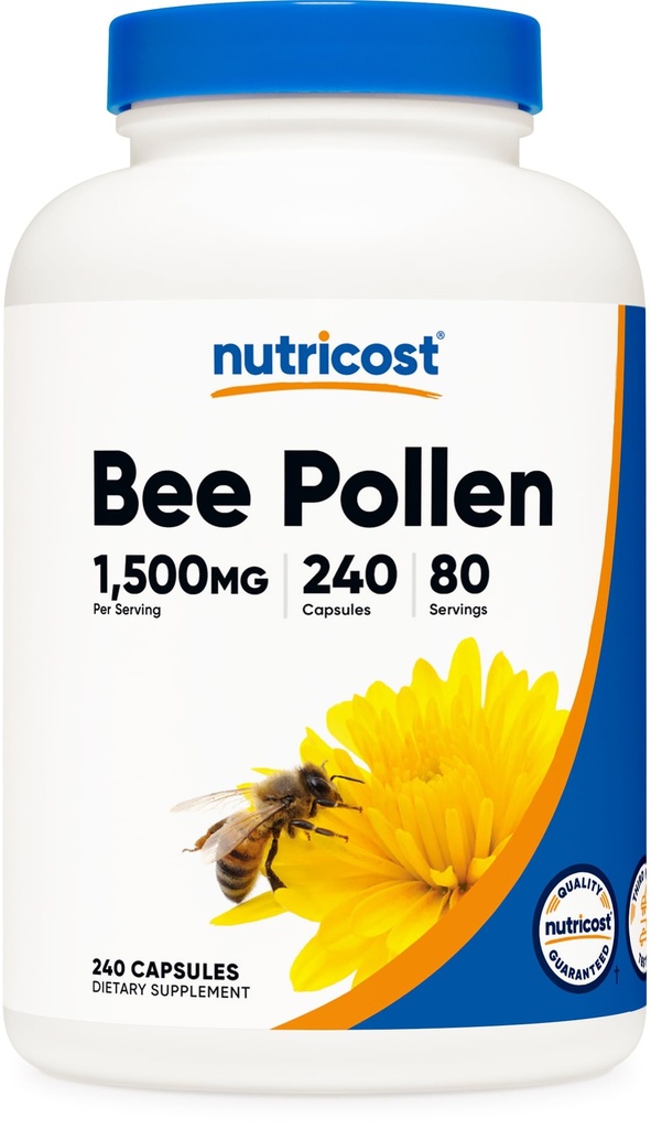 Nutricost Bee Pollen (240 kapsul, 80 servingov) (1.500MG na strežbo) - Ne-GMO, GMP Compliant