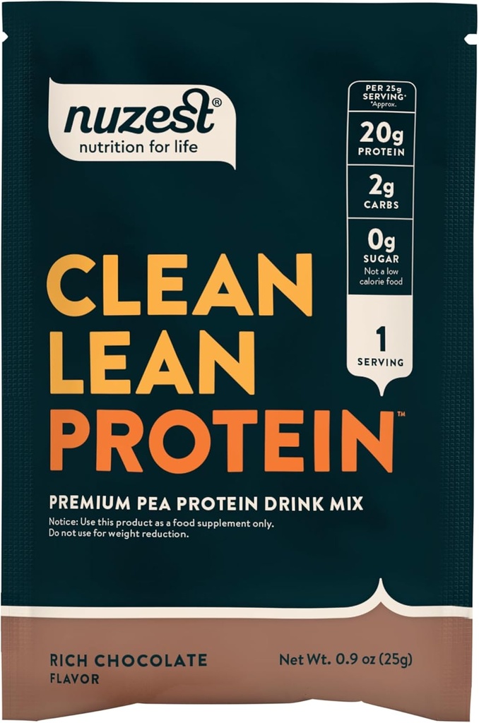 Nuzest - Pea Protein Powder - Čisti lean Protein, Premium Vegan Plant Based Protein Powder, Mlečni brez glutena, Brez GSO, naravno sladkan Protein Shake, bogata čokolada, 1 Serving, 0.9 oz