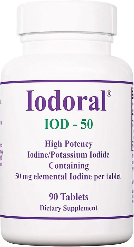 Optimox Iodoral 50 mg dodatek - tablete kalijeve jodide, dodatki z visoko jakostjo joda, podpora ščitnici, vitamini in minerali - 90
