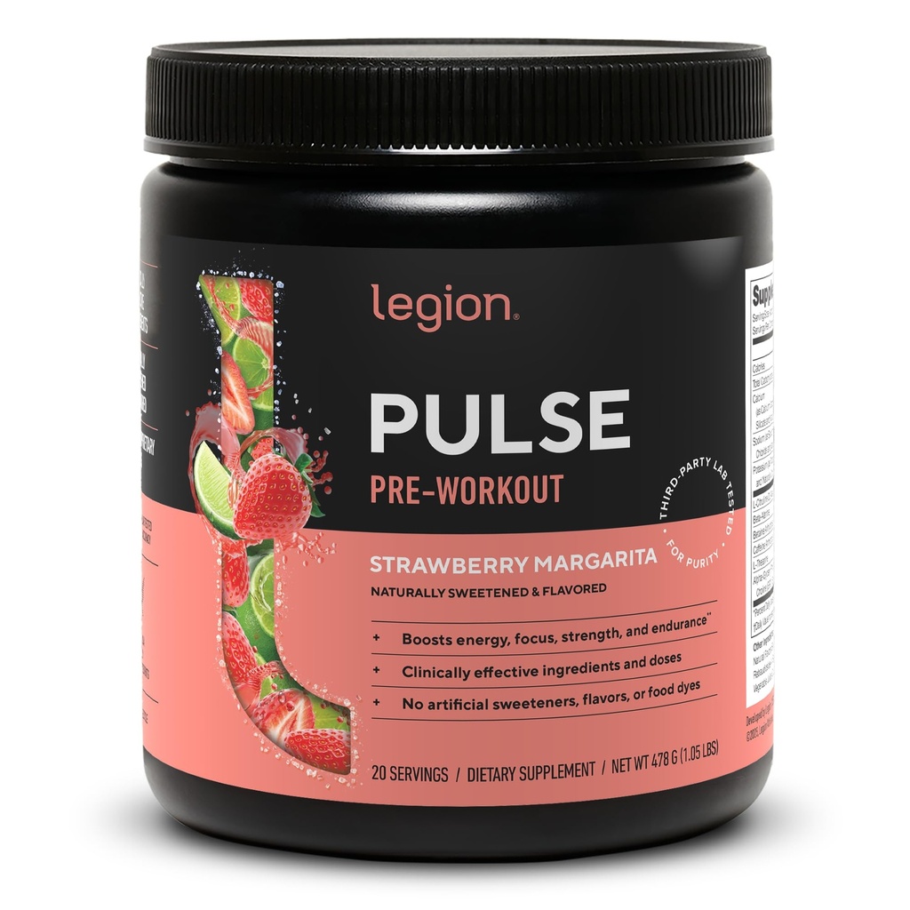 LEGION Pulse Pre Workout - Vse naravne dušikov oksid Preworkout pijača za povečanje energije, Kreatin brezplačno, naravno sladkana, Beta Alanin, Citrulin, Alfa GPC (Strawberry Margarita)
