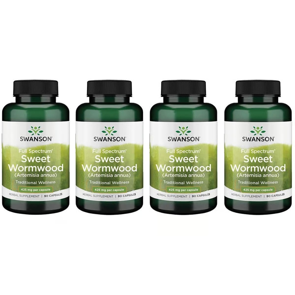 Swanson Sweet Wormwood - Lahko spodbujajo zdravje GI Gut, Microbial Balance & Prebavne zdravstvene podpore - Zeliščni dodatek z Artemisinin - (90 kapsul, 425mg vsak) 4 pakiranje