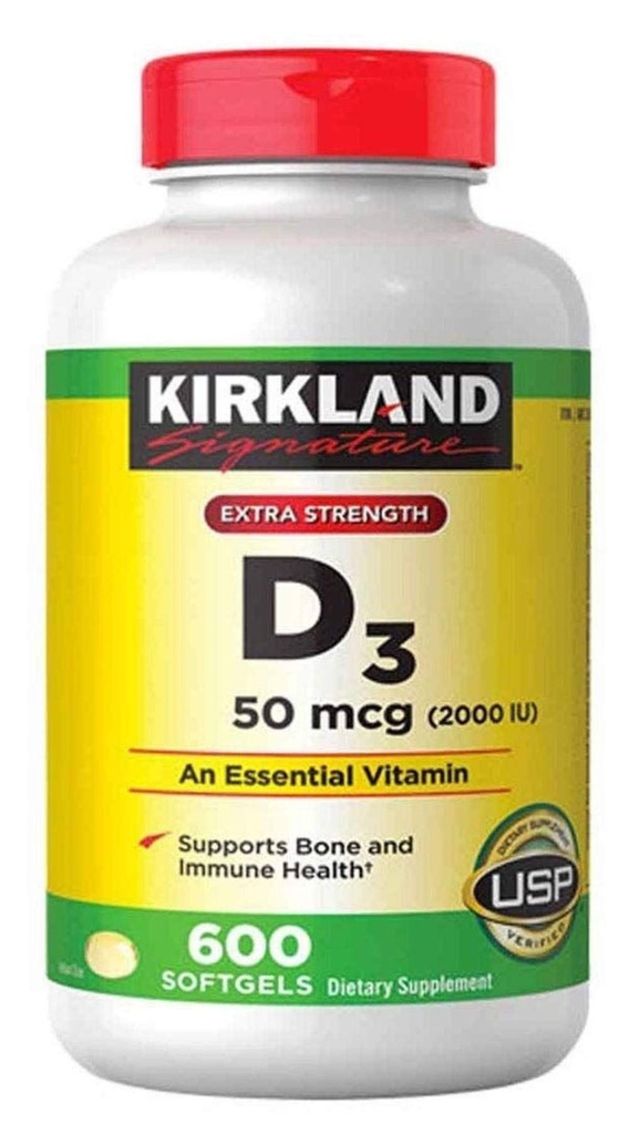 Kirkland podpis Dodatna moč D3 50 μg, 600 Softgels