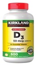 Kirkland podpis Dodatna moč D3 50 μg, 600 Softgels