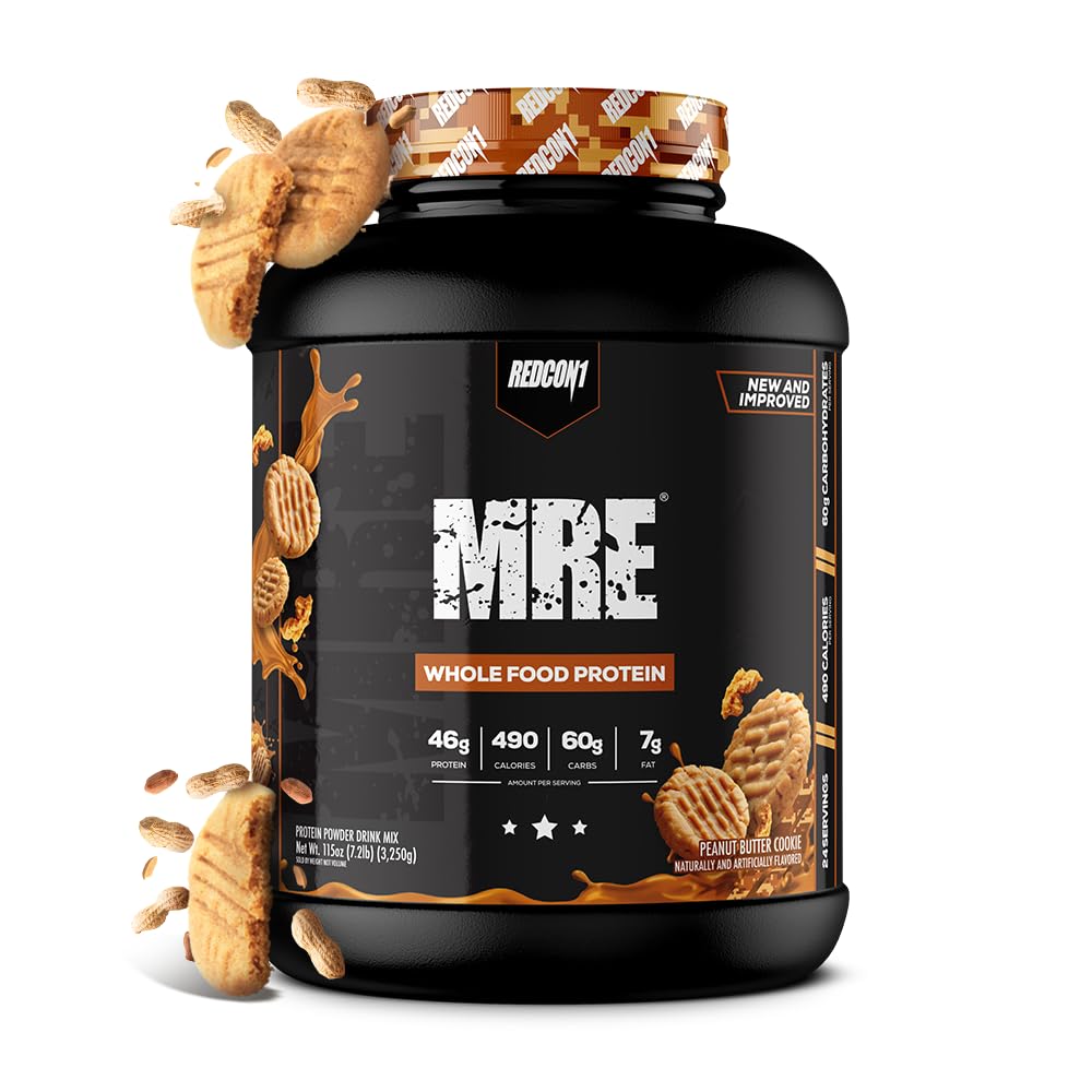 REDCON1 MRE Beljakovine v prahu, Peanut Butter Piškotek - Nadomestna beljakovinska mešanica z MCT oljem in celimi živili - Beljakovine z naravnimi sestavinami za pomoč pri obnovi mišic (25 obrokov)
