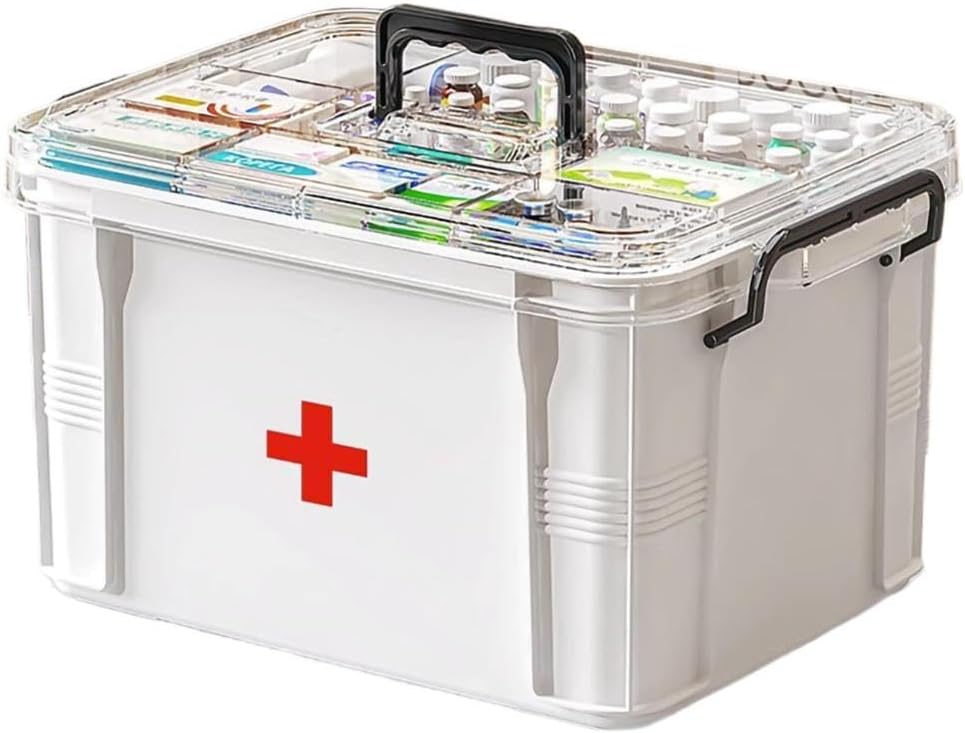 Medicina Skladiščenje Box, Tablete Bottle Organizator, Double Compartment, Prozorno, Velika zmogljivost, Bela