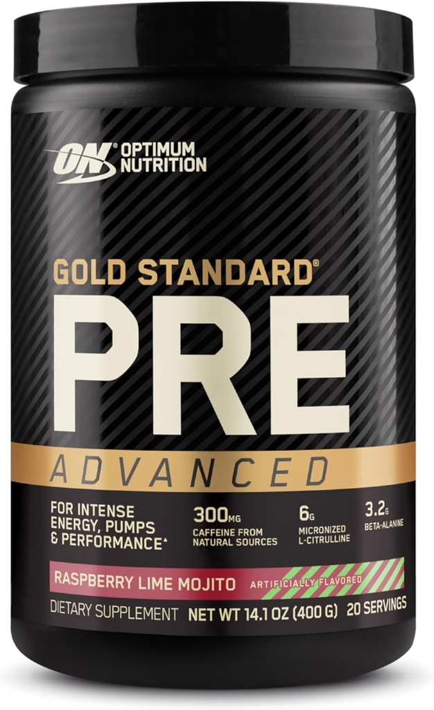 Optimum Nutrition Gold Standard Pre Workout Advanced, z Creatine, Beta-Alanin, Micronized L-Citrulin in kofein za energijo, Keto prijazno, Raspberry Lime Mojito, 20 Servings