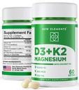 Novi elementi Vitamin D3 K2 10.000 i.e. z magnezijevim glicinatom 500mg - zdravje kosti, imunska podpora, energija in razpoloženje - ne-GMO, brez glutena, brez sladkorja Mehčalci za ženske in moške (60 kapsul)