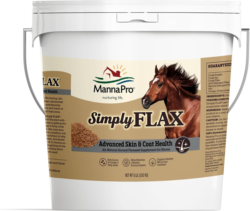 Manna Pro Preprosto Flax za konje – Omega-3 Rich Laneno seme dodatek – Podpira zdravje plašča, skupno funkcijo in imunski sistem – Naravni vir esencialnih maščobnih kislin – zmletih Lan – 8 lb Bag