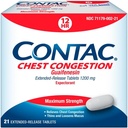 Contac Chest Congestion, Največja moč Pričakovani nadzor kašelj in Thins in Loosens sluz, Razširjene sprosti tablete, Guaifensin 1200 mg, Razširjene sprosti tablete, 21 Število