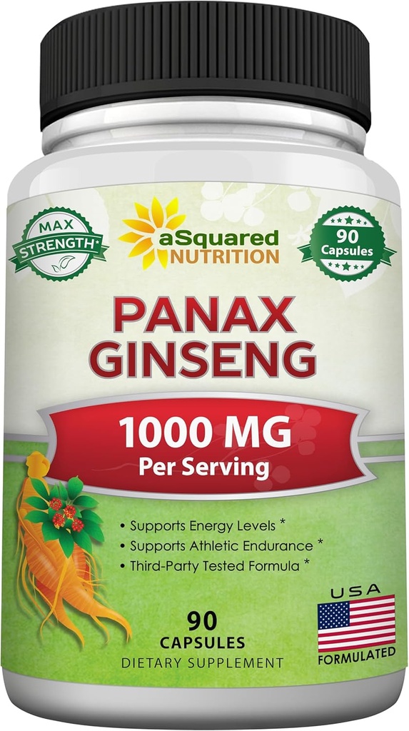 aSquared Nutrition Natural Korean Panax Ginseng (1000mg Max Strength)-90 Kapsule Root Extract Complex (rdeče in belo), visoko odmerjanje ginsenozidi v semenih, Asian Powder dodatek,Tablet tablete za energijo