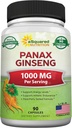 aSquared Nutrition Natural Korean Panax Ginseng (1000mg Max Strength)-90 Kapsule Root Extract Complex (rdeče in belo), visoko odmerjanje ginsenozidi v semenih, Asian Powder dodatek,Tablet tablete za energijo