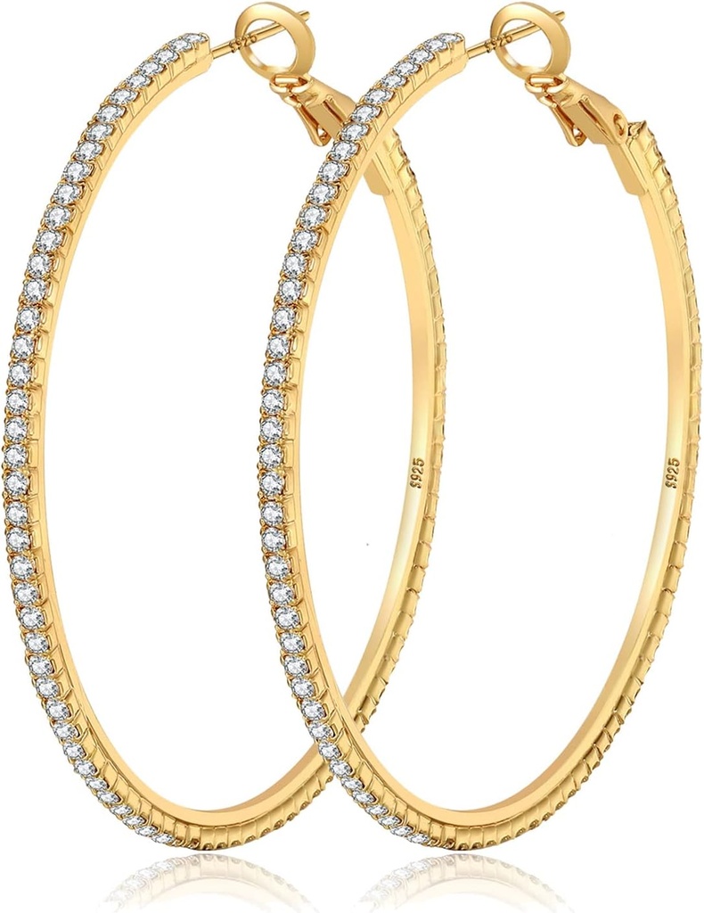 MOROTOLE 14K Gold Rhinestone Hoop uhani - modna tanka velike Hoops, hipoalergeni, 20/30/40/50/60/70mm