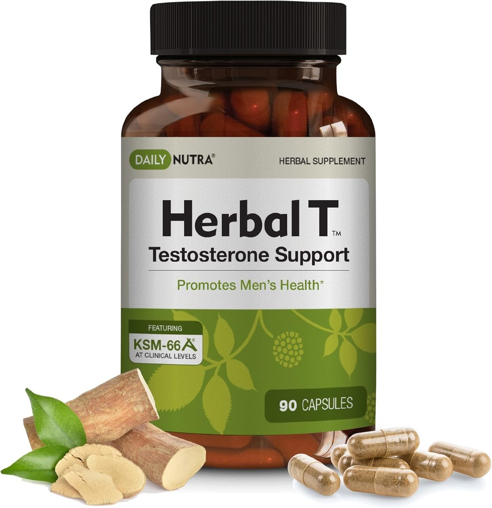 DailyNutra Herbal T Men's Health Formula dodatek za vzdržljivost, Vitalnost, & zdravo staranje - z KSM-66 Ashwagandha, Tongkat Ali, Tribulus, Eleuthero, & Horny Kozja trava (90 kapsul)