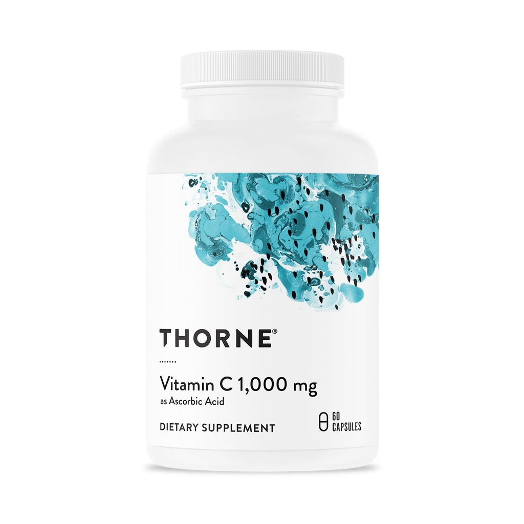 THORNE - Askorbinska kislina - 1000 mg Vitamin C dodatek - podpira zdravo imunske funkcije in kolagen formacije - zagotavlja antioksidant podporo* - Gluten-free - 60 Serving