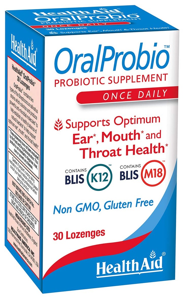 Peroralni Probio 30ct, enkrat dnevno žvečljive tablete, podpira optimalno uho, usta in grlo zdravje, ne GSO, gluten brez, pepermint aroma, vsebuje BLIS K12 & M18