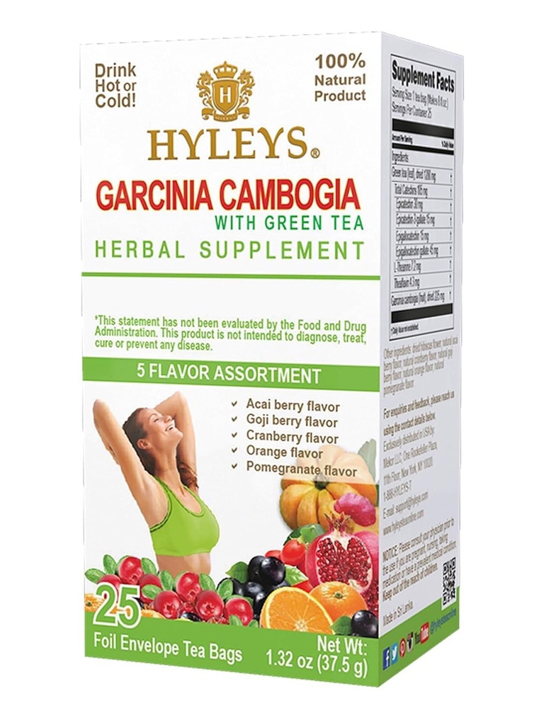 HYLEYS Tea Garcinia Cambogia Zeleni čaj 5 arom Asortiment - 25 čajnih vrečk (6 paketov - 150 čajnih vrečk skupaj)