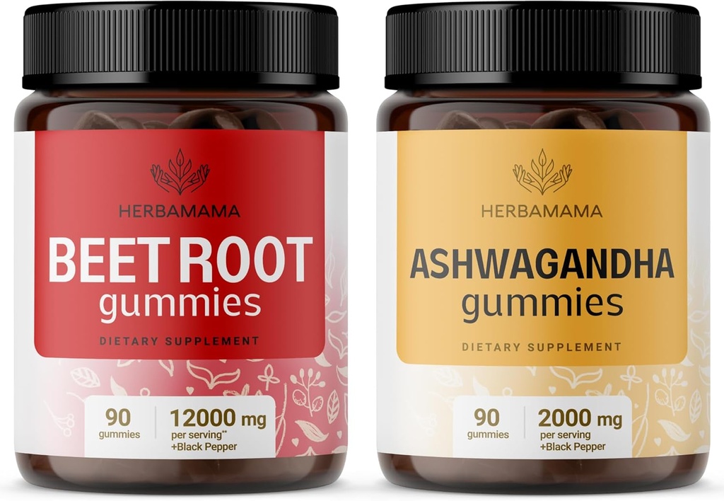 HERBAMAMA pesa koren in Ashwagandha Kit - paket 12000 mg pesa koren s črnim poprom & 2000 mg Ashwagandha koren Gumies - Vegan, želatina-free, Non-GMO