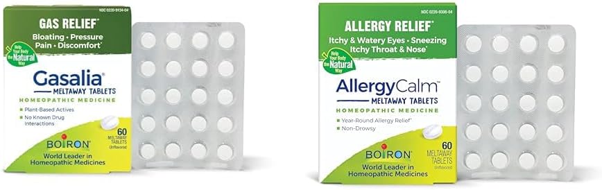 Boiron Gasalia tablete 60 Število in AlergijaCalm tablete 60 Število za oprostitev iz plina, napenjanje, alergije in Hay Fever