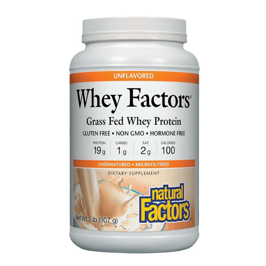 Whey Factors by Natural Factors, Grass Fed Whey Protein Concentrat, Aids Muscle Development and Imuno Health, Nearomated, 2 lb