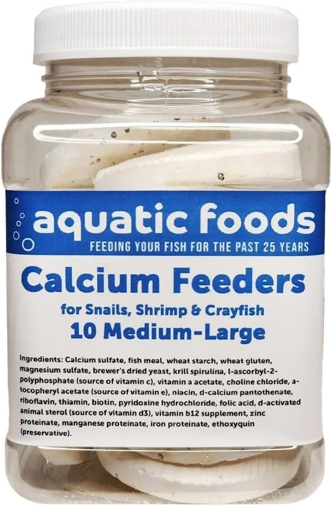 Aquatic Foods Inc. Calcium Feeder Srednje velike školjke. Dodatne lupine za rakce, polže, rakce, rakce, rakce, rakce in vse tropske ribe...10 Štetje jar