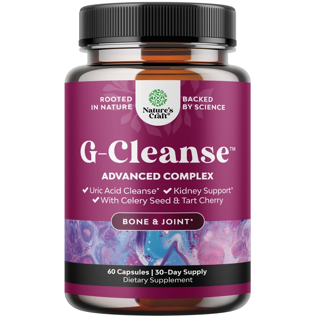 Natures Craft G-Cleanse sečne kisline dodatek - Čiščenje sečne kisline za skupno podporo in podporo ledvic - Čistilec ledvic s Chanca Piedra, izvlečkom citraste češnje, izvlečki zelene semena kapsule - 60 Count