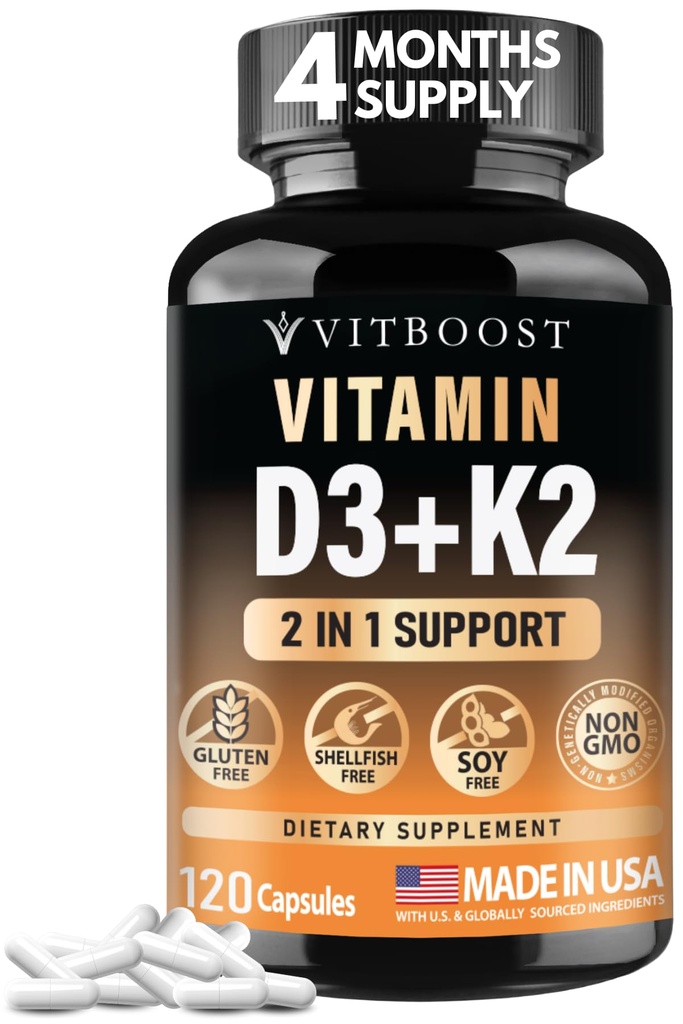 Vitamin VITBOOST D3 K2 Complex - enostaven za pogoltniti - vitamin D (D3) 5000 i.e. (125 μg) & K2(MK-7) 90 μg 