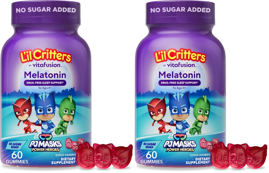 L'il Critters PJ maske Gummy Melatonin Dopolnilo za otroke, Podpora brez drog, 60 Gummies (Pack z 2)