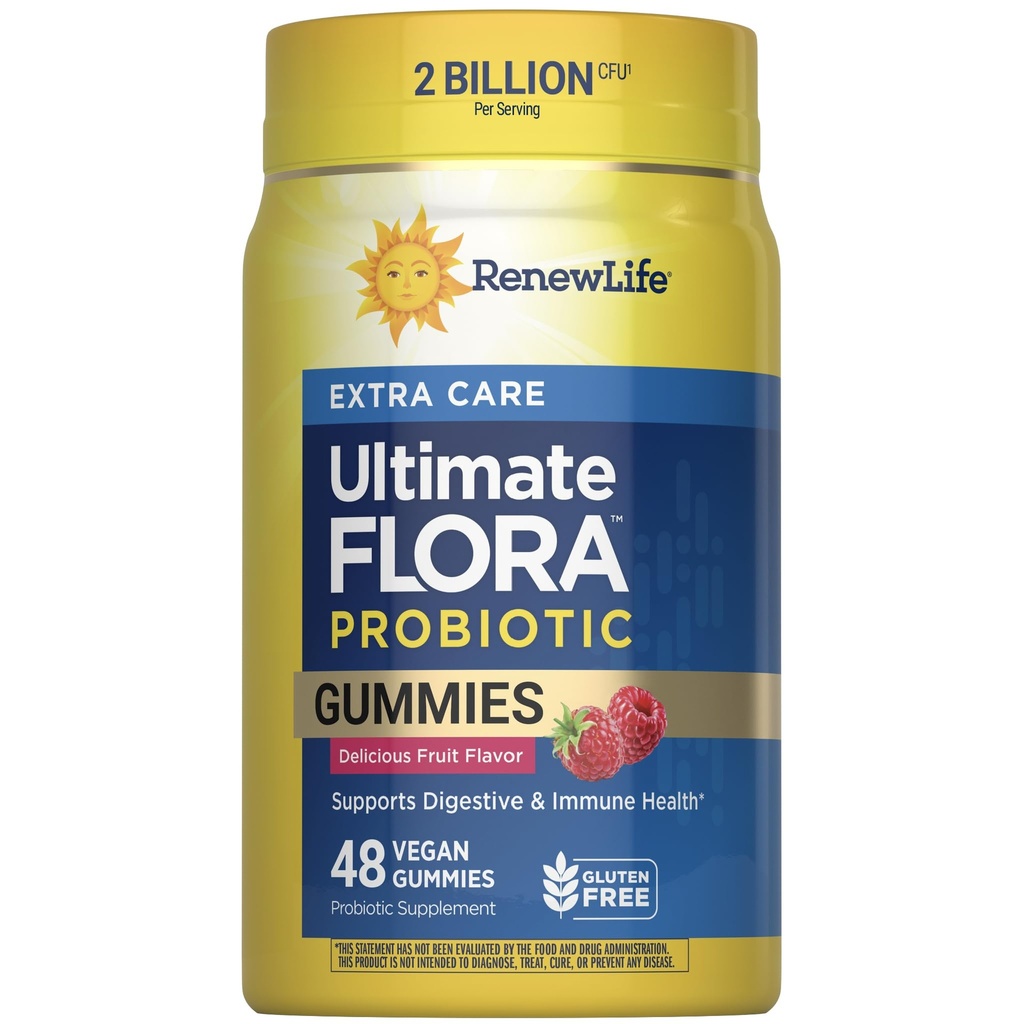 Prenovitev Life Extra Care Pregestiv Prebiotik in Probiotic Gummies, Dnevni dodatek za prebavno in imuno zdravje, B. Coagulans in B. Subtilis, Mlekarna, Soja in brez glutena, 2 milijarda CFU, 48 Število