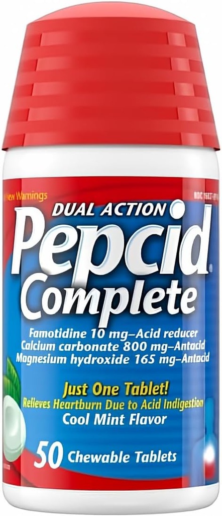 Pepcid Popolni reduktor kisline + antacidne žvečljive tablete, Cool Mint Flavor, 50 število s Pepcid Complete (pakiranje 1)