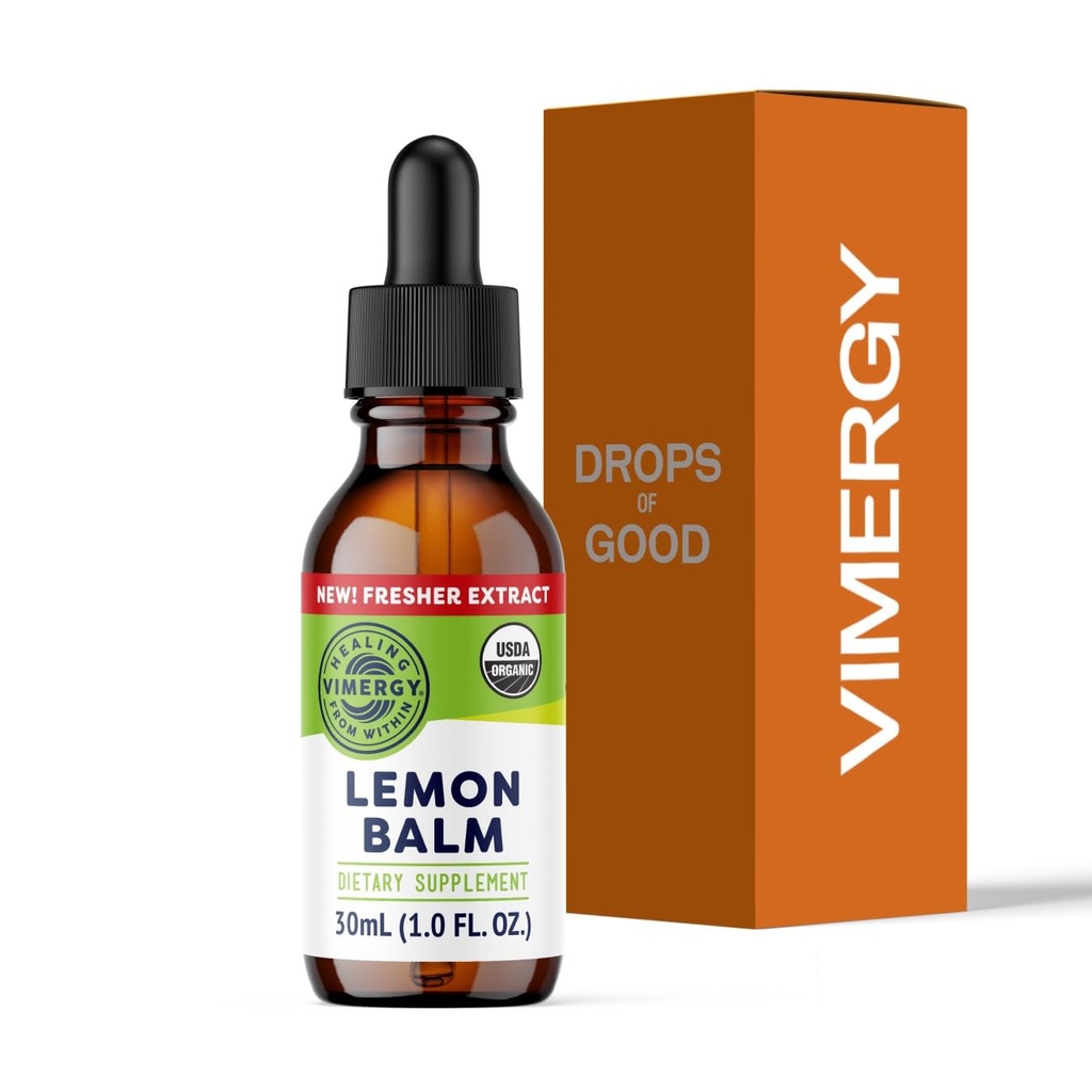 Vimergy Organic Lemon Balm Tincture Zeliščni dodatek – 175 mg 10:1 Lemon Balm Extract na serviranje, se lahko uporablja v čaju - USDA Certified Organic, Non-GMO, Alkohol-free - 30 ml (1 ml / Serving)