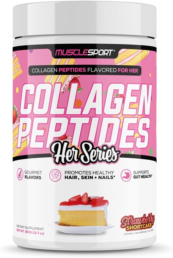 Musclesport Kolagen Peptides - Hidrolizirana trava Fed Kolagen v prahu dodatek - Spodbuja zdrave lase, kožo, nohte, sklepov - 30 Serving (Storwberry Shortcake)
