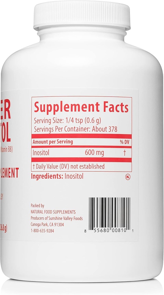 Sunshine Valley® Super Inositol, Vitamin B8 v prahu prehranska dopolnila, Naravni & PCOS plodnost dopolnilo, Hormonal Balance & Zdrave funkcije Ovarian Podpora - 16 oz
