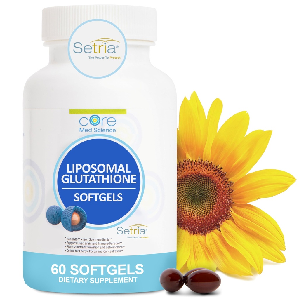Core Med Science Liposomal Glutatione dodatek (500mg, 60 Softgels) - Čisti zmanjšani setrija s fosfolipid kompleks - Antioksidant dodatek za energijo, in kožo