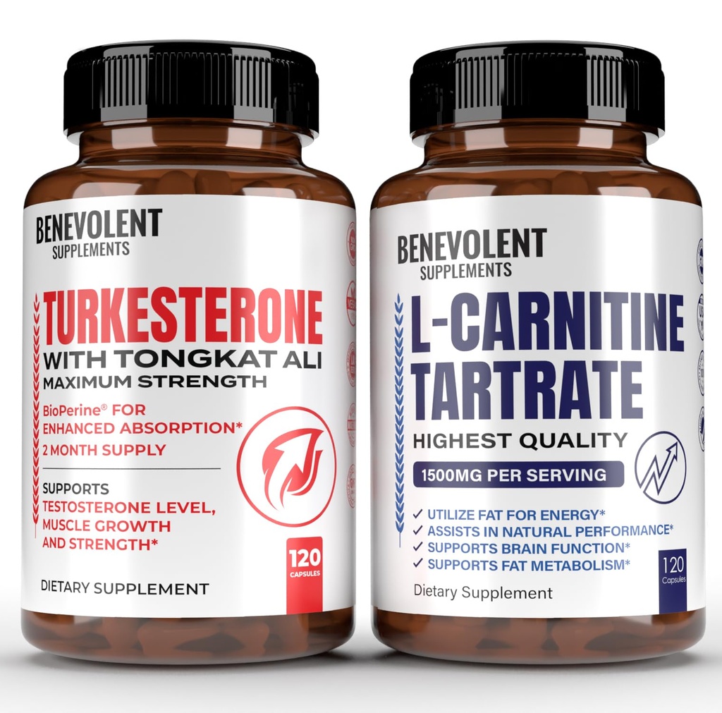 Turkesteron 8,000 mg [najvišja čistost] + Premium L-karnitin Tartrat dodatek - Visoka absorpcija dodatek s Tongkat Ali - povečanje Stamina, Lean mišično rast, podpora Presnova in naravni Ener