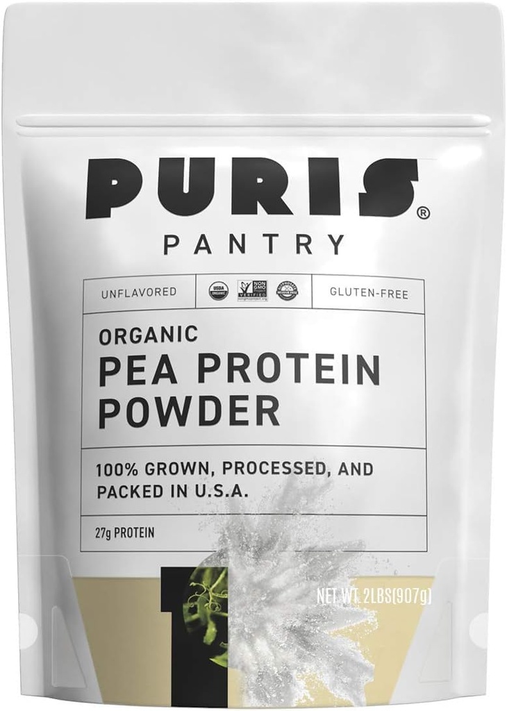 PURIS® Organic Pea Protein Powder, 100% Izdelano v ZDA, 2 LB Unflavored, Certified Organic, Vegan, Gluten Free, Dairy Free, Non GSO, Rastlinsko-bazen Protein, Keto, BCAA (2 funt (Pack of 12), Nearomared)