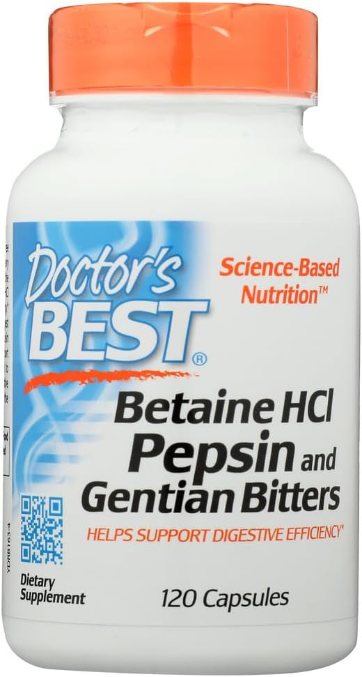 Zdravniki Najboljši Betain HCL Pepsin in Gentian Bitters, Gluten prost, 120 Kapsule (paket po 1)
