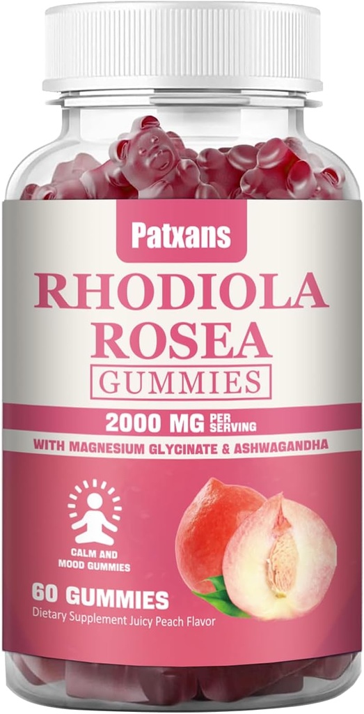 1 Pack 2000MG Rhodiola Rosea Gumies - Rhodiola Supplement &Cortisol Reducer za vzdržljivost, Mood & Stres, Sleep & Utrujenost pomoč, 60 Tablete.