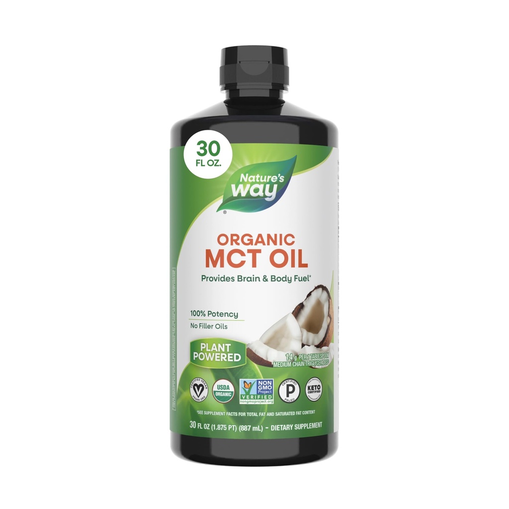 Naravna pot organsko MCT olje, 30 Fl Oz, možgani in telo gorivo iz kokosa*, C8 Kaprilna kislina in C10 Capric kislina, Keto in Paleo Certified, Organic, Non-GMO Project Verified