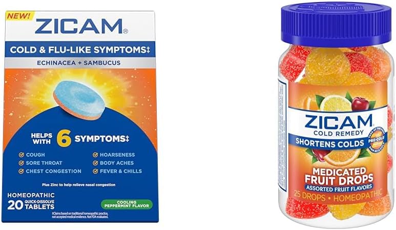 Zicam Cold & Flu 20 Tablete Sadne kapljice 25 Število hladno skrajšanje homeopatsko cink zdravil