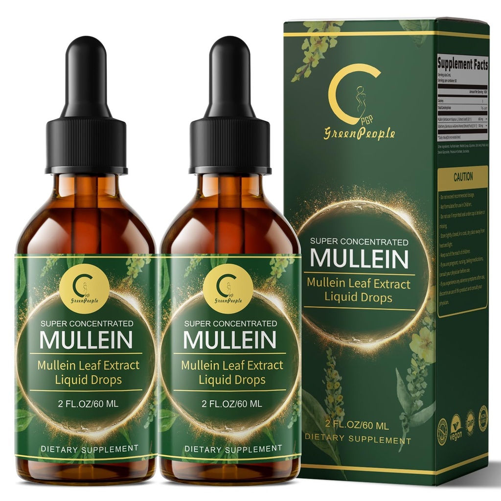 (2 paketa) Mulleinske kapljice za pljuča - izvleček listov Lung Detox & Cleanse, podpora za dihala, imunski, prebavni sistem, naravni mulleinski tekoči tinktur, ne-GMO, 4 FL OZ