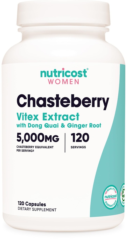 Nutricost Chasteberry dodatek za ženske 120 Kapsule, 5000mg ekvivalent na serviranje (od 500mg 10:1 ekstrakt), z Dong Quai & Ginger Root Extract, Vegetarian, Gluten Free & Non-GMO