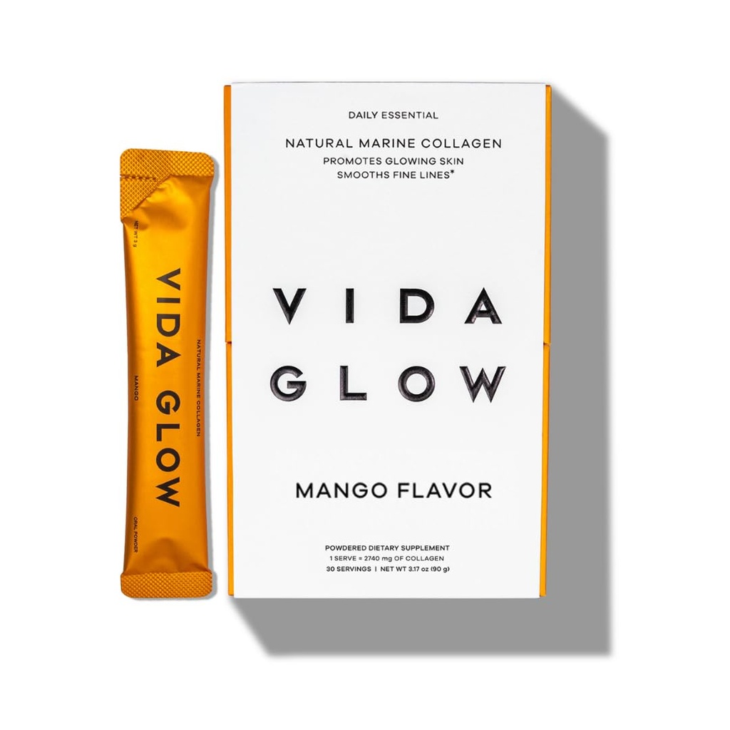 Vida Glow Marine Collagen Powder - dopolnilo proti staranju s kolagenskimi peptidi, spodbuja bleščečo kožo, močne nohte, zdrave lase 